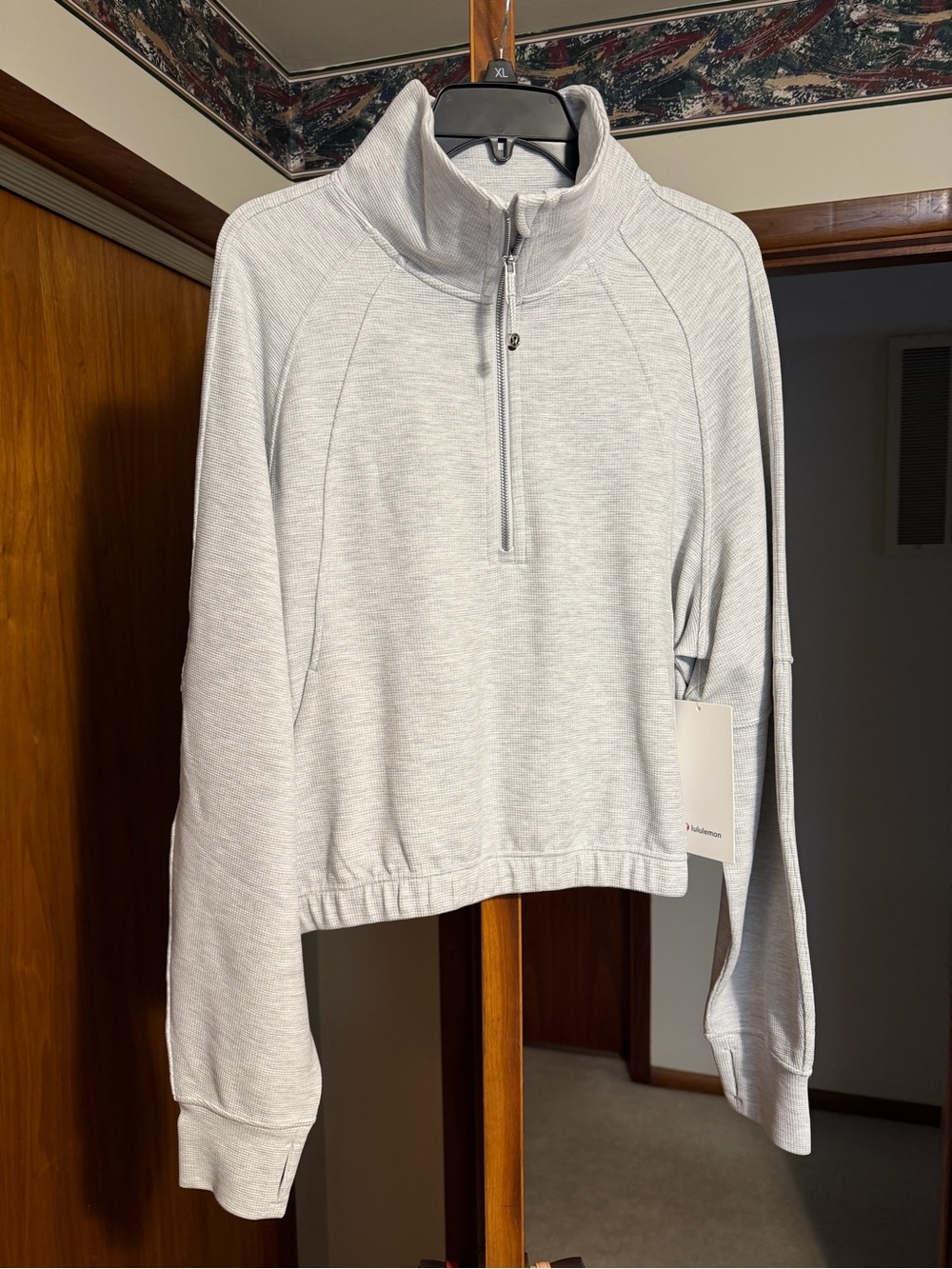 NWT lululemon athletica grey scuba cropped half zip funnel neck waffle size XL